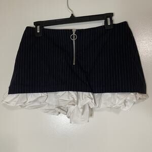 ZARA The Cathy Low Waisted Mini Skort black stripe ruffle hem medium